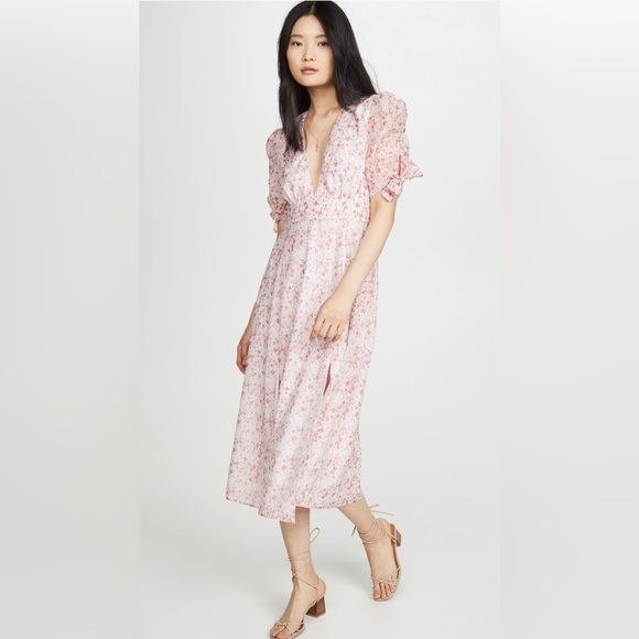 Glamorous Pink Floral Organza Midi Dress - Picture 3 of 7